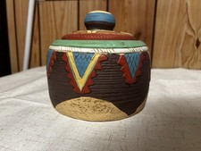 Vintage Ceramic Southwestern Aztec Pattern Planter Bowl w/lid picture