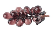 Midcentury Hand Blown Purple Amethyst Art Glass Bunch Grapes Leaves & Stem picture