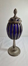 Vintage silver plated cobalt spelter-caged pedestal urn 16.5 x 5.5 inch picture