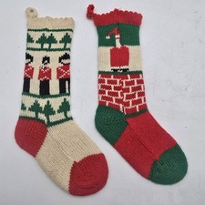 Vintage Handmade Knit Christmas Stockings Santa Toy Soldier Hand-Knitted? WOOL picture
