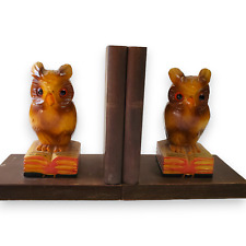 Unique Vintage Owl Bookends Hand-Carved Wood Mid-Century 7