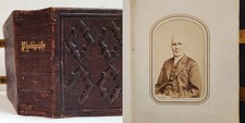 1860s antique PHOTOGRAPH cdv ALBUM gold gauffered edge CLASPS 38 PHOTOS leather picture