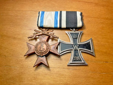 Original WW1 German Medal Bar with Iron Cross and Bavarian Honour Cross picture