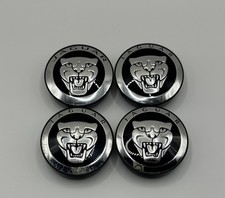 SET OF 4 OEM JAGUAR BLACK 59MM CENTER CAPS 8W93-1A096-AB AW9M-1A096-AN picture