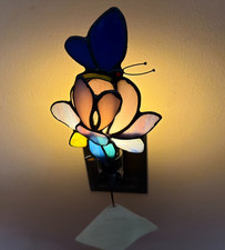 VTG J J Peng Leaded Stained Glass Butterfly Night Light On/Off Switch ~ NOS. picture