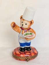 Rochard Limoges Trinket Box France Hand Painted Porcelain Hinged Chef Bear READ picture