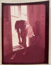 Beautiful Young Woman in Dress Putting on Shoe Vintage Snapshot 5