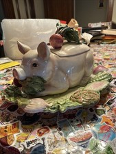 Fitz Floyd French Market Pig Tureen 4.5 Qt. Ladle And Platter picture