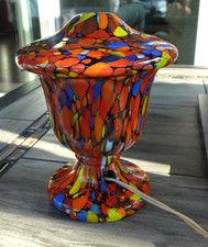 Bohemian Ruckl Spatter Glass Electric Mushroom Boudoir Lamp Art Deco Antique picture