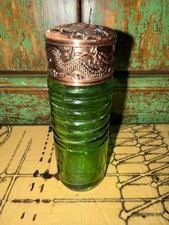 Vintage Green Depression Glass Ribbed Salt Or Pepper Shaker Bronze Dragon Top picture