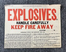 Interstate Commerce EXPLOSIVES Keep Fire Away Original Placard. 1960 Railroad picture