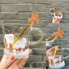 Starbucks Gingerbread Man Christmas Color-changing Glass Cup w/ Stir rod Coaster picture