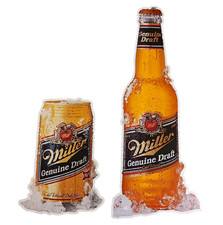 2 VTG Miller Genuine Draft Beer Bar Signs - Die Cut Metal (Not Tin) Bottle Can picture