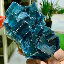 1.55LB Rare transparent blue green fluorite cubic  mineral crystal sample/China picture