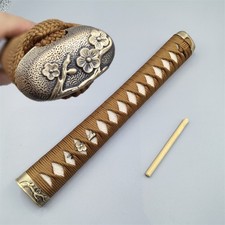 26CM Tsuka Real RaySkin Brass Fuchi Kashira Silk Ito Japanese Katana Sword Hilt picture