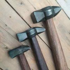 Set of 3 Black Iron Hammer Blacksmith Wooden Handle Forging Tools & Equipment picture