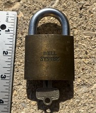 Vintage BEST Bell System Brass 3” Padlock With 1 Keys Lock  Works LOOK picture
