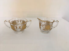 Antique Glass Sugar/Creamer Set with Heavy Gold- Trim Flowers & Edges picture