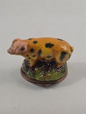 Halcyon Days HD London Oxford Sandy Black Pig Porcelain Trinket Box Rare picture