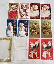 Lot 10 VTG UNUSED Christmas Cards 1960s Mid Century Santa Snowman MOD Graphics picture