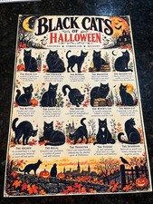 Black Cats of Halloween Identification Chart Vintage Gothic Art Poster 13x19 picture