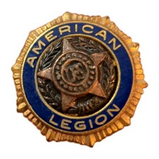 Vintage Gold Tone Enamel AMERICAN LEGION Pin Button Pat DE 54296 Screw Back picture