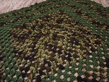Nostalgic Military Green Vintage Handmade Crochet Knit 33in Square Trow Blanket picture