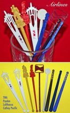 9 Vintage AIRLINES Cocktail Twizzler Stirring Sticks Beater Long TWA PanAN Lufthansa 70 picture