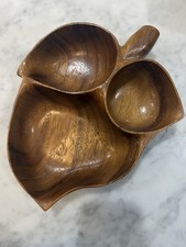 Vintage Blair Honolulu KOA WOOD 3 Section Anthurium Leaf Bowl 11” * 9” picture
