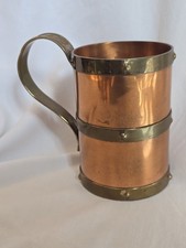 VTG Copper with Brass Riveted Banded Mug Stamped Cobre Tlaquepaque FCS Mexico picture