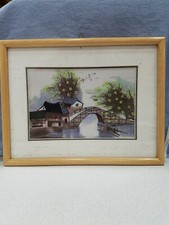 Artall Vintage Chinese Classic Country Scene Needlework Su Embroidery Framed  picture