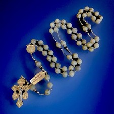 Semi Precious Gray Labradorite 10mm Stone 29” Rosary Pardon Crucifix Tag picture