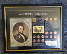~ 1974 A Memorial to Lincoln Framed Penny Display 16 Coins Glass Front ~ picture
