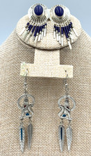 2 Pair Sterling Silver Native American Signed Earrings Howling Wolf STC Sunwest  picture