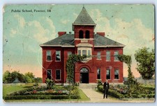 1910 Pawnee Illinois IL Vintage Postcard Public School Building Garden Posted picture