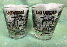 Pair Vintage Shot Glass Las Vegas Hotels Casinos Caesars, Flamingo, MGM, Sahara picture