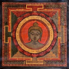 OIL VARNISHED SRI YANTRA  MANDALA  MEDICINE BUDDHA  ORIGINAL THANGKA PAINTING picture