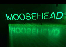 Vintage 1983 Moosehead Beer Approx 30 in wide Green Glass Neon Sign Everbrite picture
