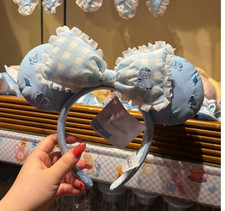 Authentic 2026 HK Disney Alice in Wonderland Checkered Minnie Ears Blue Headband picture