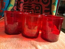 Artland Red Ruby Glass Tumbler Bubble DOUBLE Rocks Juice Hand Blown Set 6 picture