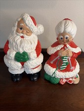 VTG Atlantic Mold Ceramic Santa Winking & Mrs Claus Knitting Hand Painted 9” picture