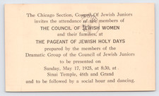 1925 Council Jewish Women Holy Days Invite Postal Card Chicago IL Sinai Temple picture