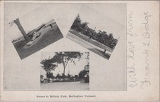 Scenes in Battery Park Burlington Vermont VT Cannon Fountain PMC 1890s Postcard picture