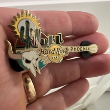 PHOENIX DESERT CACTUS STEER SKULL CITY SKYLINE SUNRISE GUITAR Hard Rock Cafe PIN picture