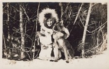 Eskimo Woman Parka Husky Dog Alaska Snow Birch 1920s - RPPC Photo Postcard picture