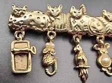 AJC Kitty Cat Kitten Bar Pin Brooch 5 Dangle Charms picture