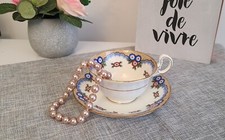 Rare Vintage Aynsley Blue and Pink flowers, Teacup & Saucer, Bone China, England picture