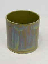 Vtg Chinese 5” Iridescent Drip Glaze Ceramic MCM Pot Planter Blue Green Olive picture