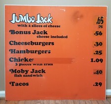 Vintage 1970s JACK IN THE BOX Restaurant Menu Sign Plexiglass 38