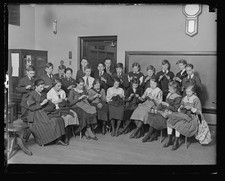 1910s Classroom Sewing Class Boys Girls Handcraft Lesson Vintage Photo picture